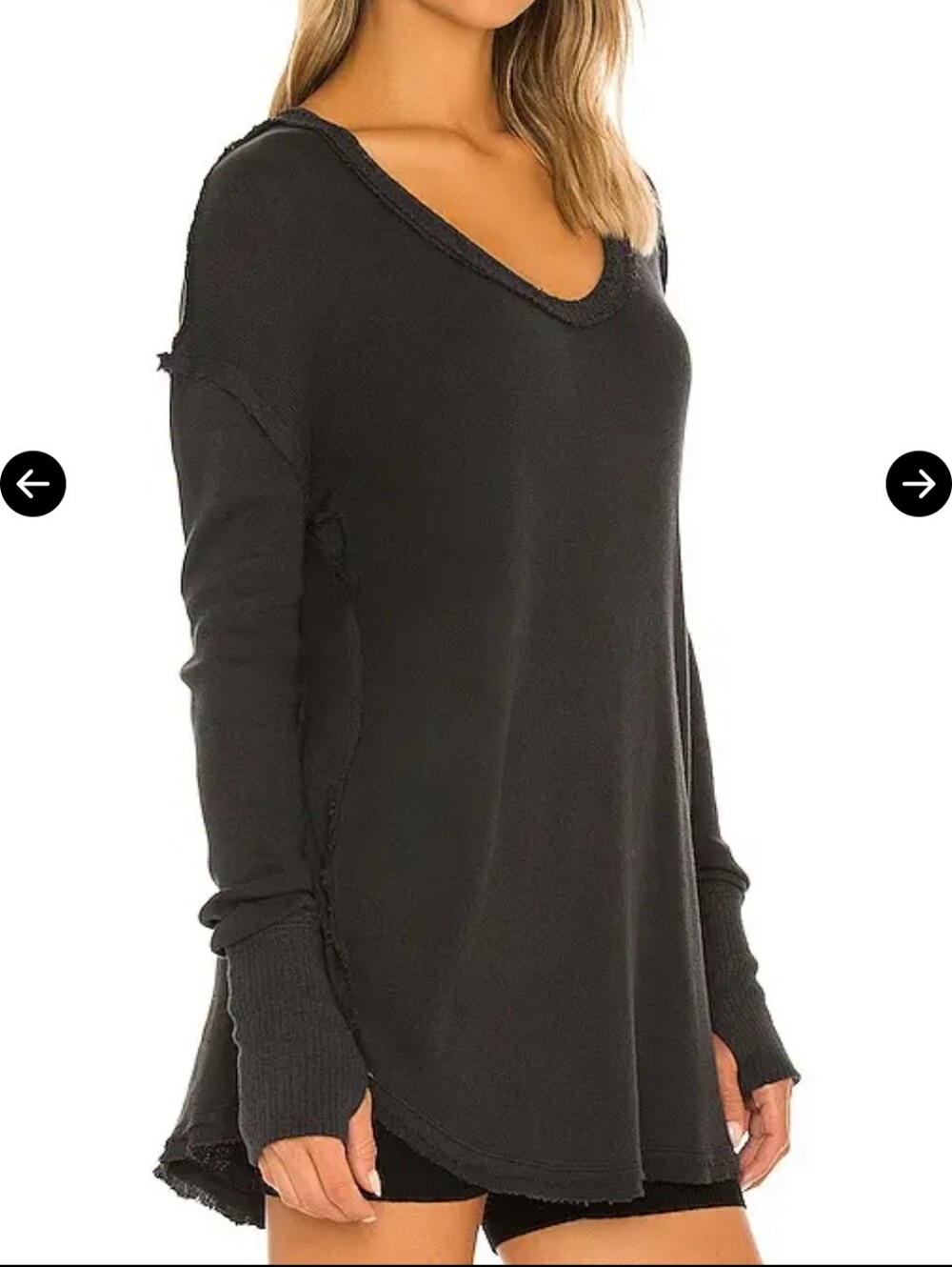 Free People Colby Long Sleeve Tee We The Free Cotton Blend Black